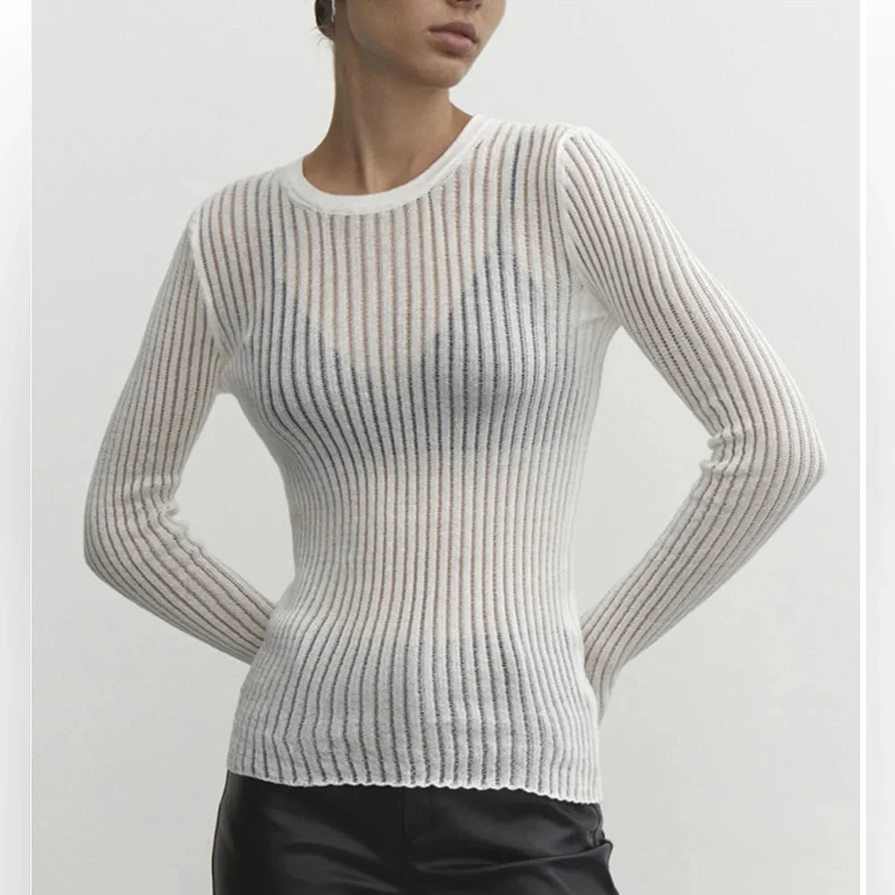NWT Commense See Through Ribbed Knit Mesh Top - Picture 4 of 16